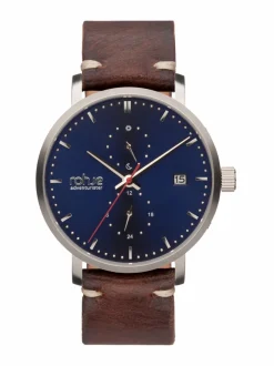 Adventurister Blue-rannekello, ruskea poronnahkaranneke