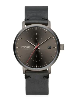 Adventurister Dark -rannekello, musta poronnahkaranneke