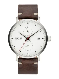 Adventurister White -rannekello, ruskea poronnahkaranneke