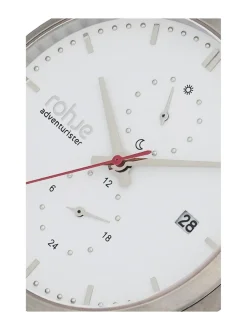 Adventurister White -rannekello, ruskea poronnahkaranneke