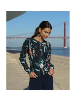 Casual Chic Print Shirt, Bluebird