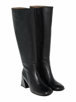 Covered Block Heel Almond Toe -nahkasaappaat