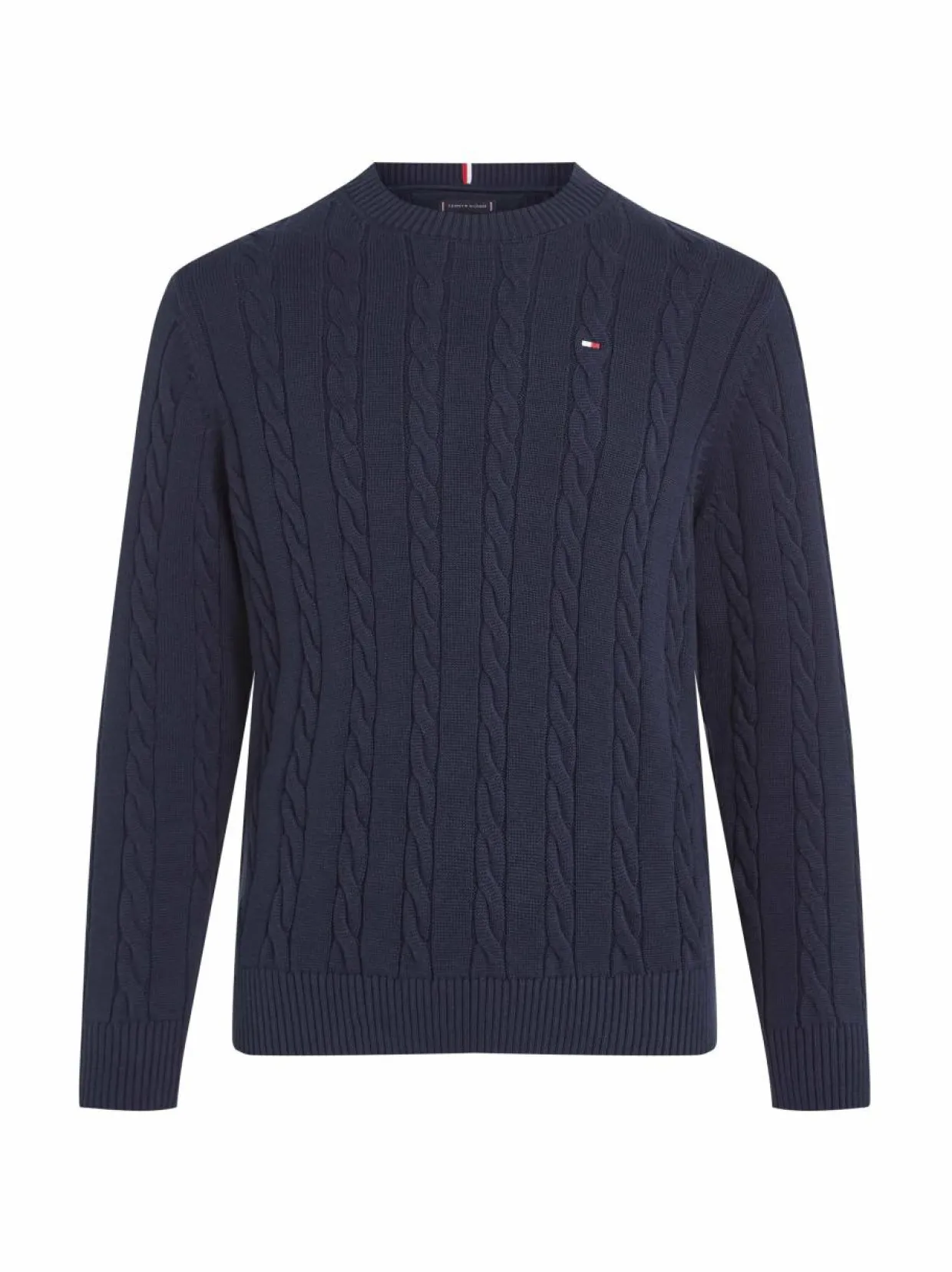 Crew Neck Cotton Cable Sweater -neule