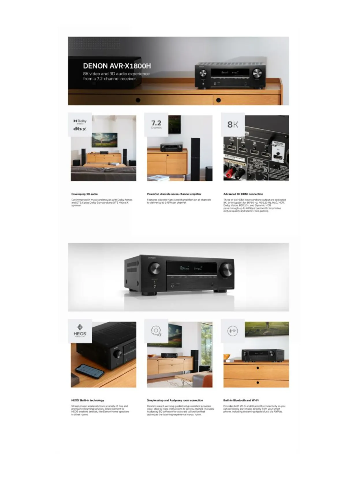 Denon AVR-X1800H 7.2 HEOS 8K AV-viritinvahvistin