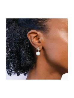 Gold & Crystal Logo Pearl Drop -korvakorut