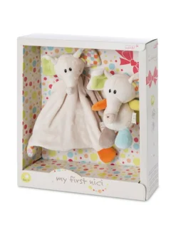 NICI Pehmoelefantti Dundi ja uniriepu lahjapakkauksessa