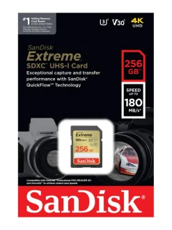 SanDisk Extreme 256GB SDXC (180MB/s) UHS-I (U3 / V30) muistikortti