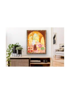 Vaaleanpunainen teehetki, 73x60 cm, akryylimaalaus, Pia Rydman